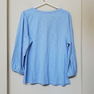 Soft Surroundings Sky Blue Henley Elastic Sleeve Blouse.  Size Large